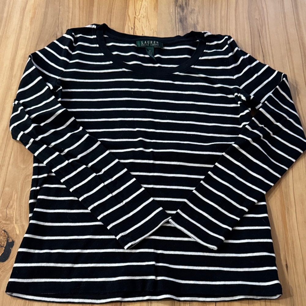 Ralph Lauren Black and White Striped Long Sleeve Shirt M